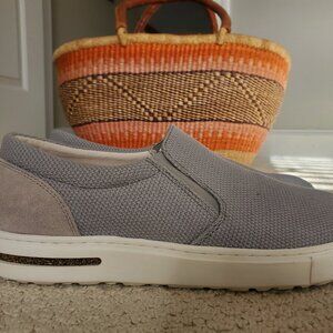 BIRKENSTOCK Unisex OSWEGO Canvas-Suede Slip On Shoes in Gray Womens 11 Mens 9